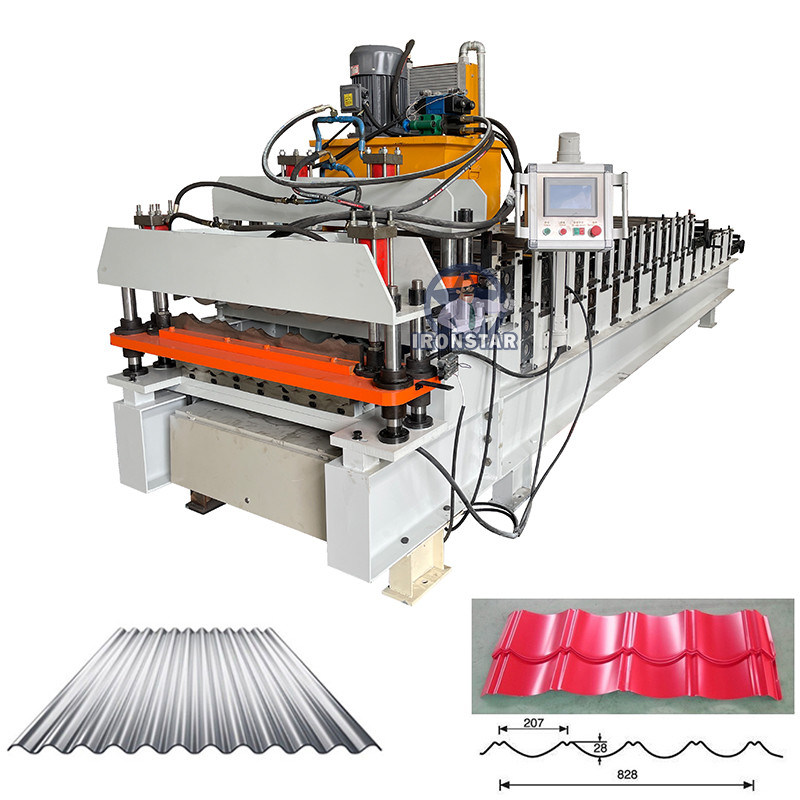 “Ironstar Factory Direct Supply 836 Wave Sheet 828 Roof Tile Double Layer Roll Forming Machine Flying Cutting Two In One Roof Tile Making Machinery Automatic PLC Control Roofing Production Line"